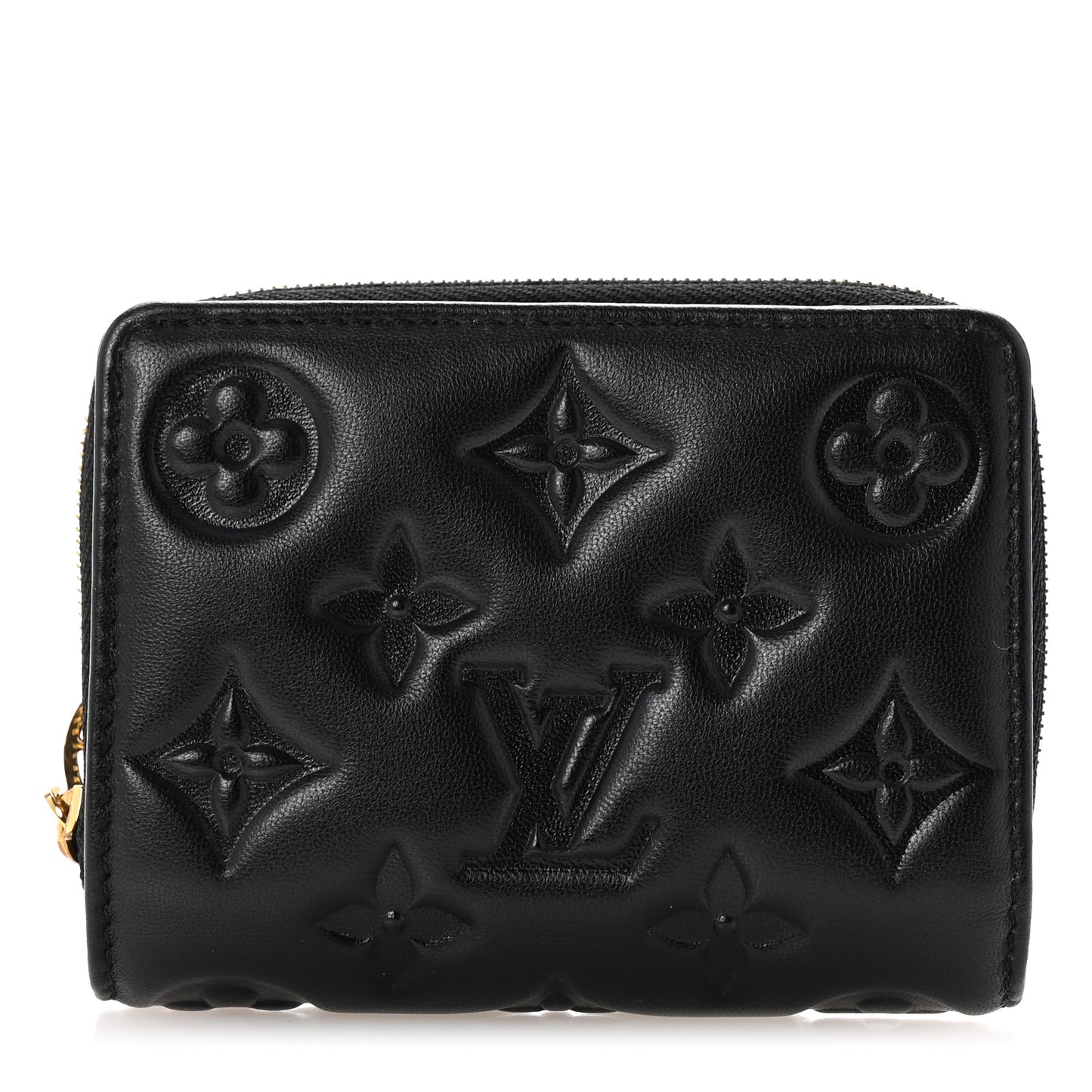 Lambskin Embossed Monogram Lou Coussin Wallet Black