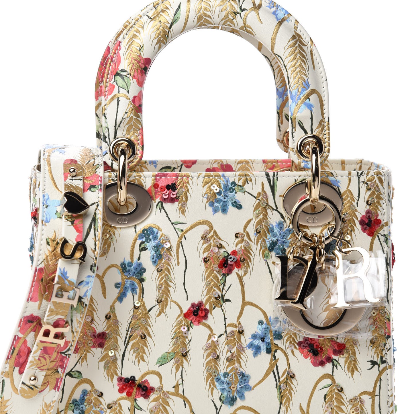 Calfskin Hibiscus Printed Embroidered My ABCDior Lady Dior Beige Multicolor