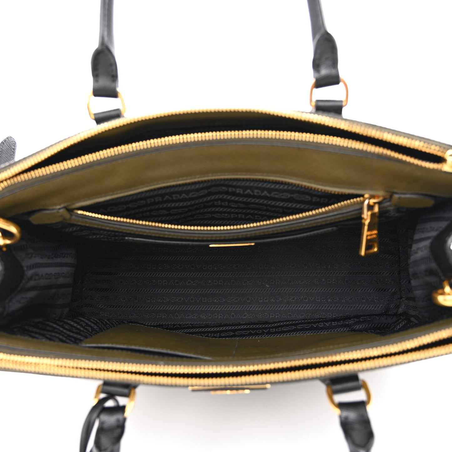Saffiano Lux Bi-Color Medium Galleria Double Zip Tote Militare Black