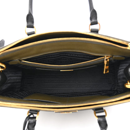 Prada Saffiano Lux Bi-Color Medium Galleria Double Zip Tote Militare Black 4 of 11