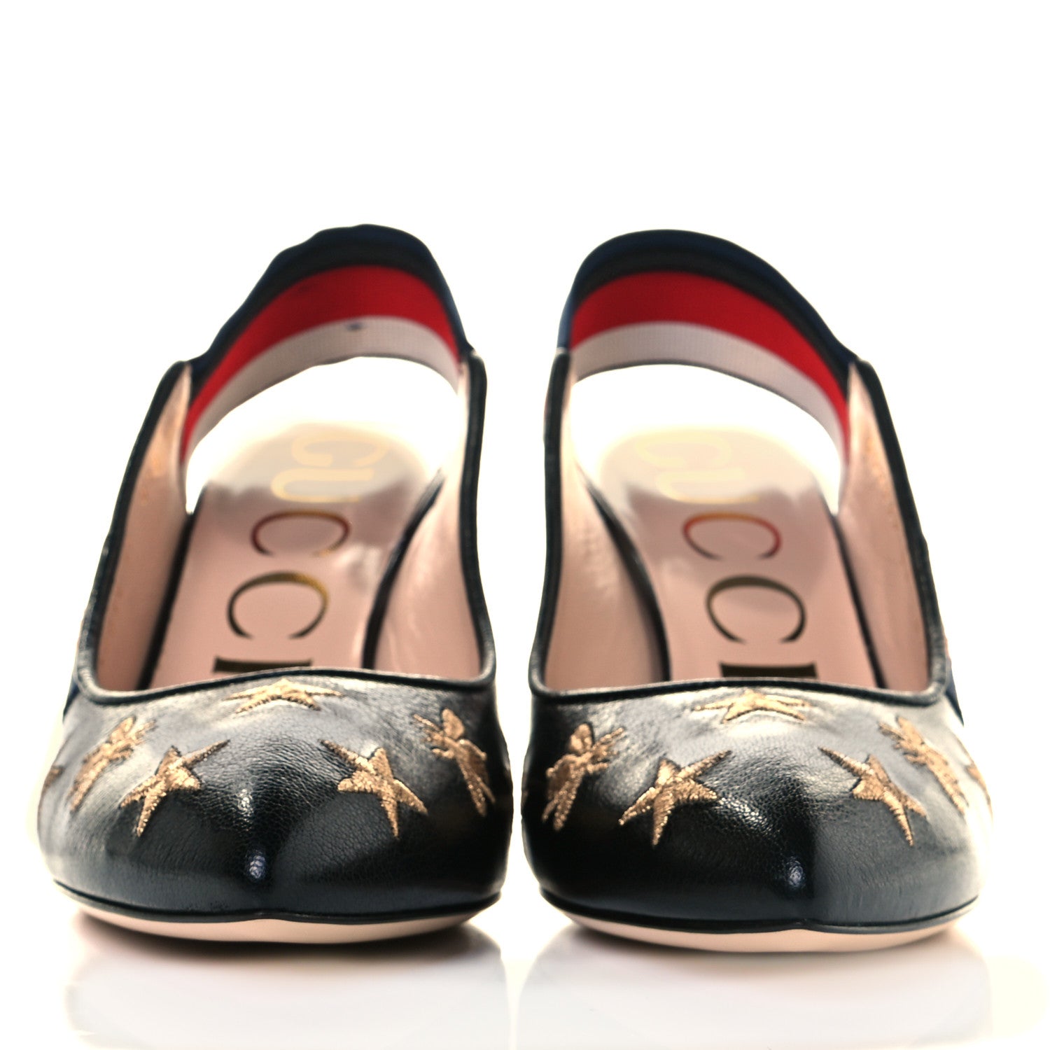 Gucci Malaga Kid Web Bee Star Embroidered Sylvie High Heel Slingback Pumps 37 Black 2 of 9