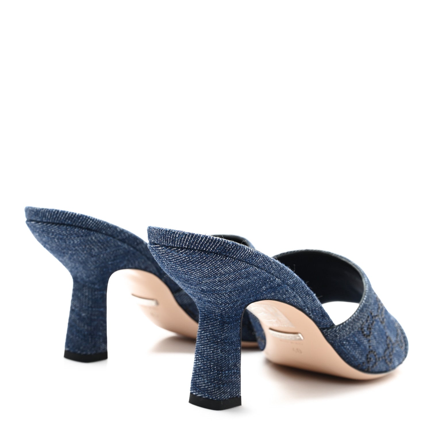 Gucci Denim Crystal GG Monogram Mules 40 Blue 5 of 10