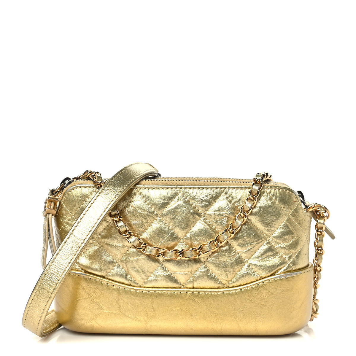 Chanel Metallic Aged Calfskin Quilted Small Gabrielle Clutch With Chain Gold 1 of 10