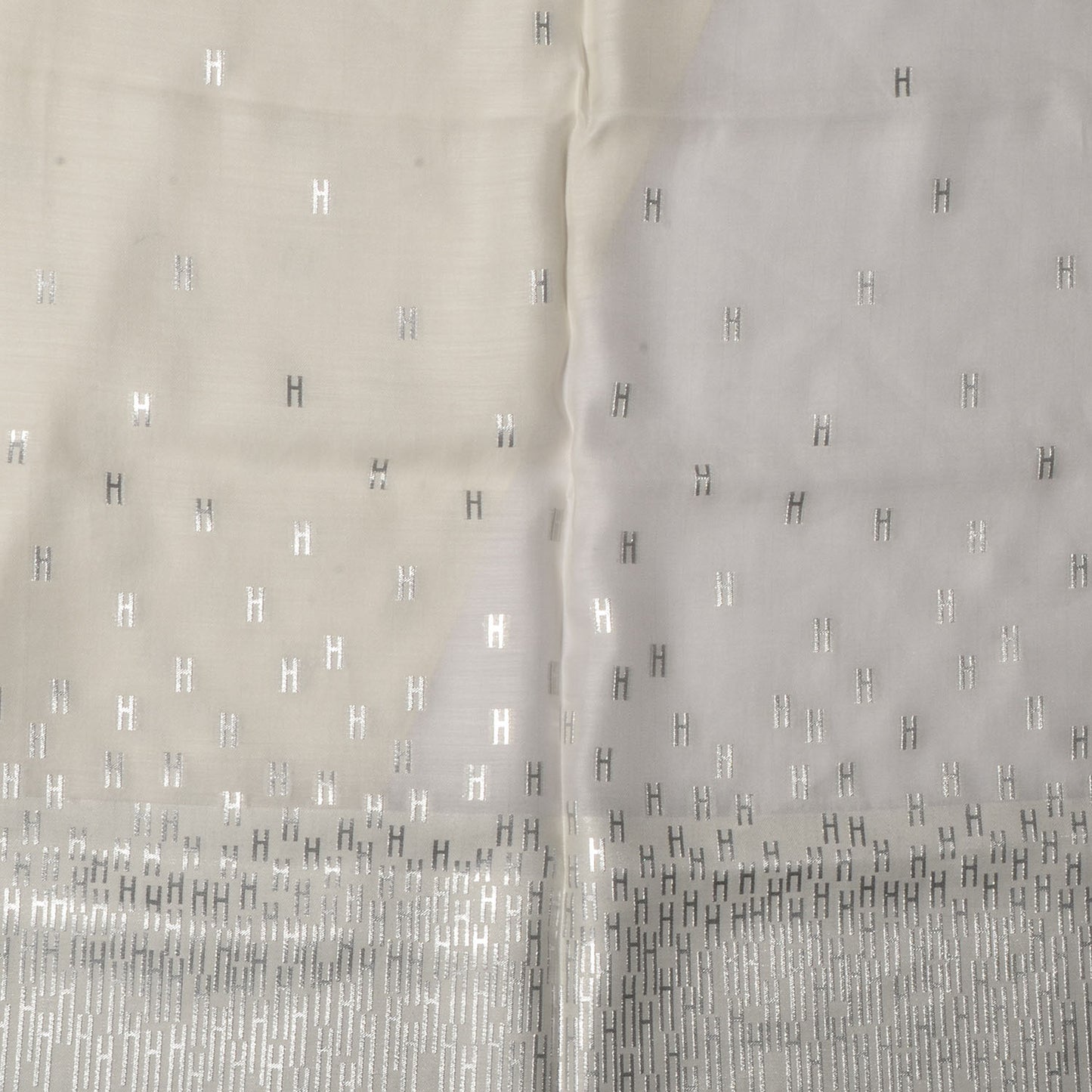 Silk Cashmere Hart Deco Stole Ivory and Argent