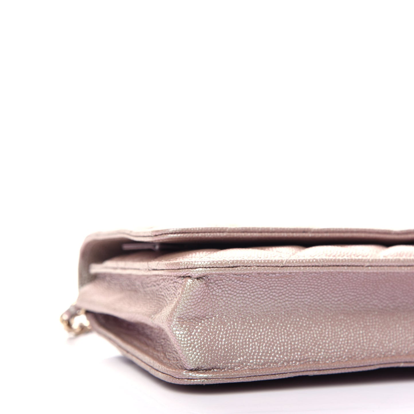 Iridescent Caviar Quilted Wallet On Chain WOC Beige