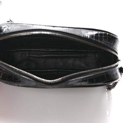 Saint Laurent Calfskin Crocodile Embossed Monogram Mini Lou Camera Bag Black 5 of 8
