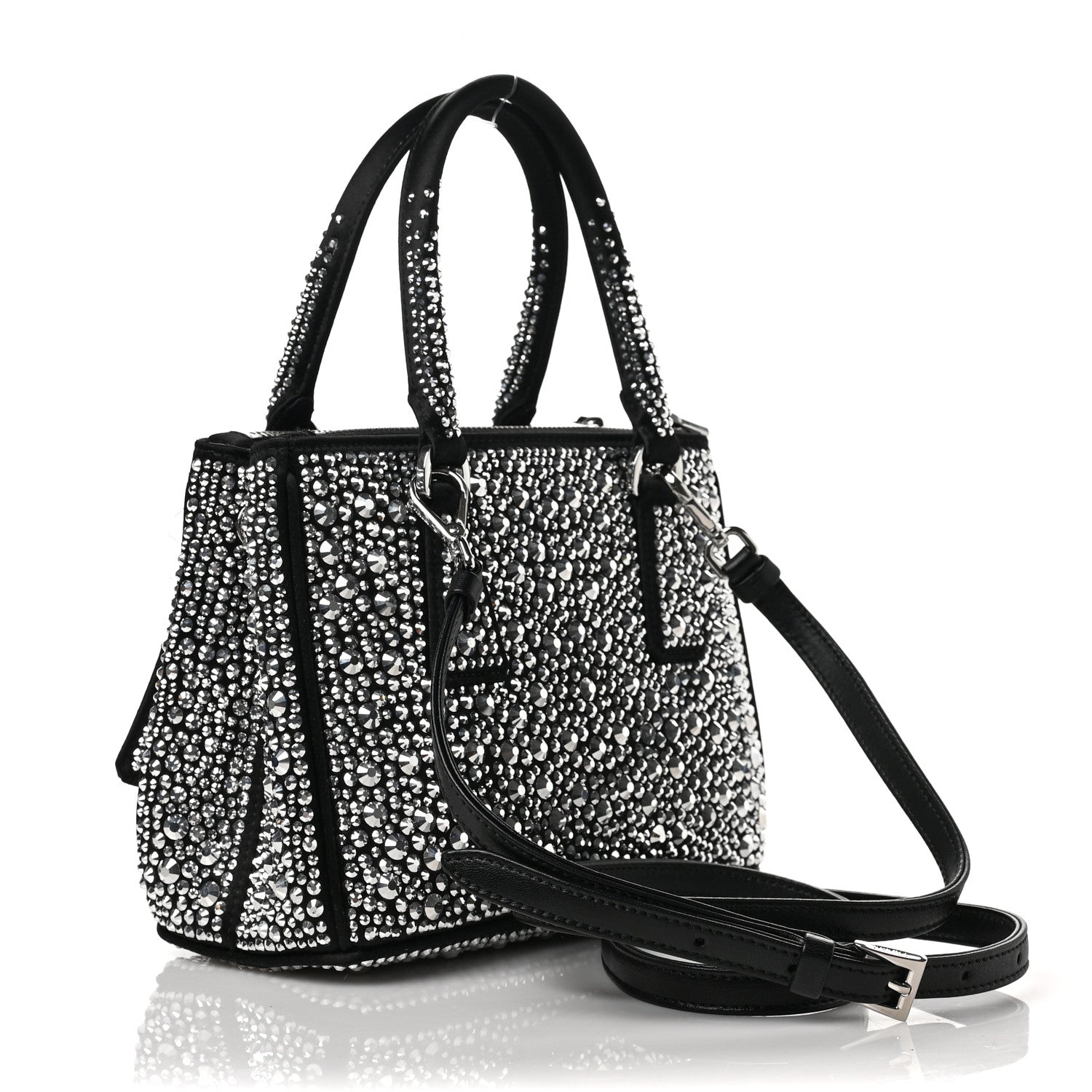 Prada Satin Crystal Mini Galleria Double Zip Tote Metal 2 of 5
