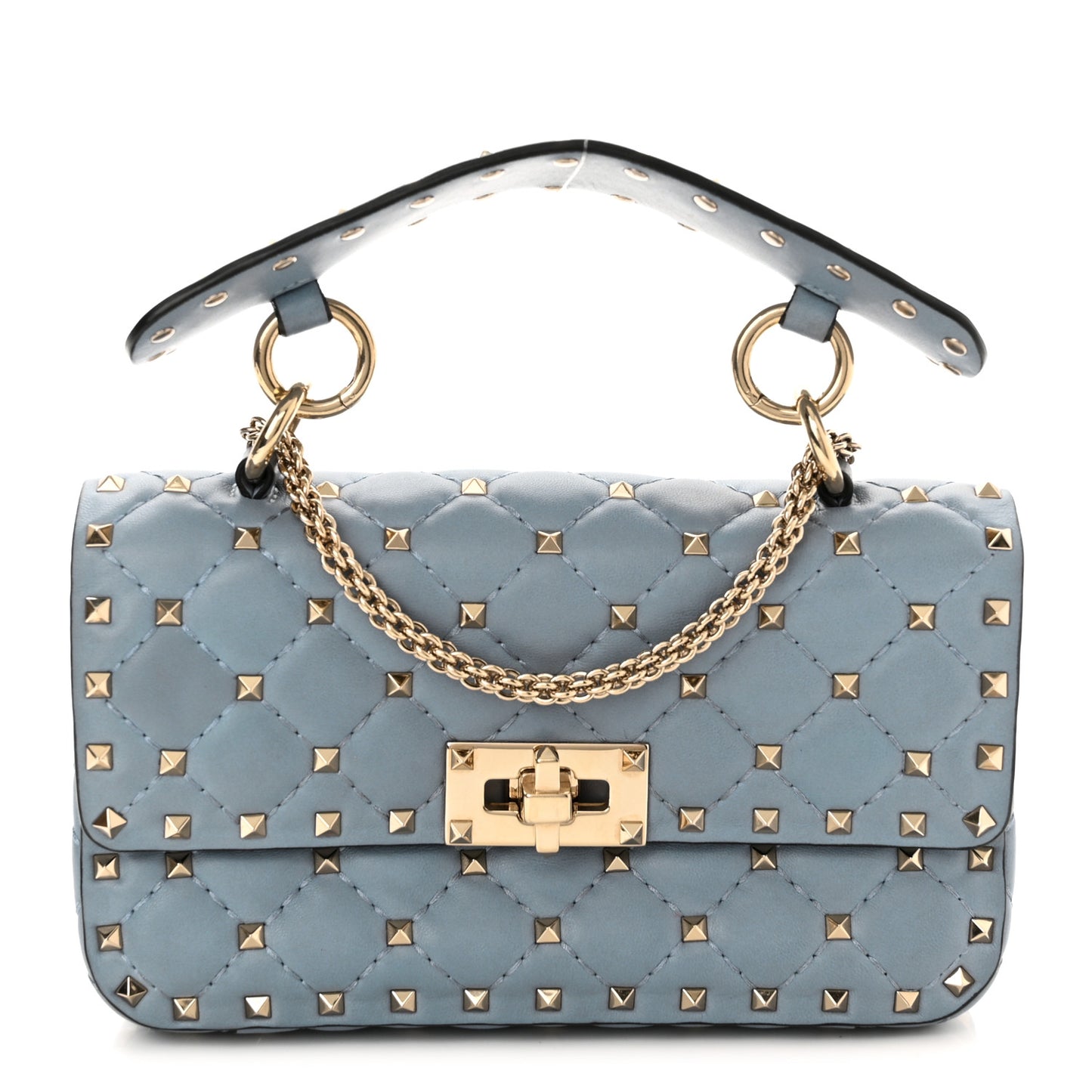 Nappa Small Rockstud Spike Shoulder Bag Aqua