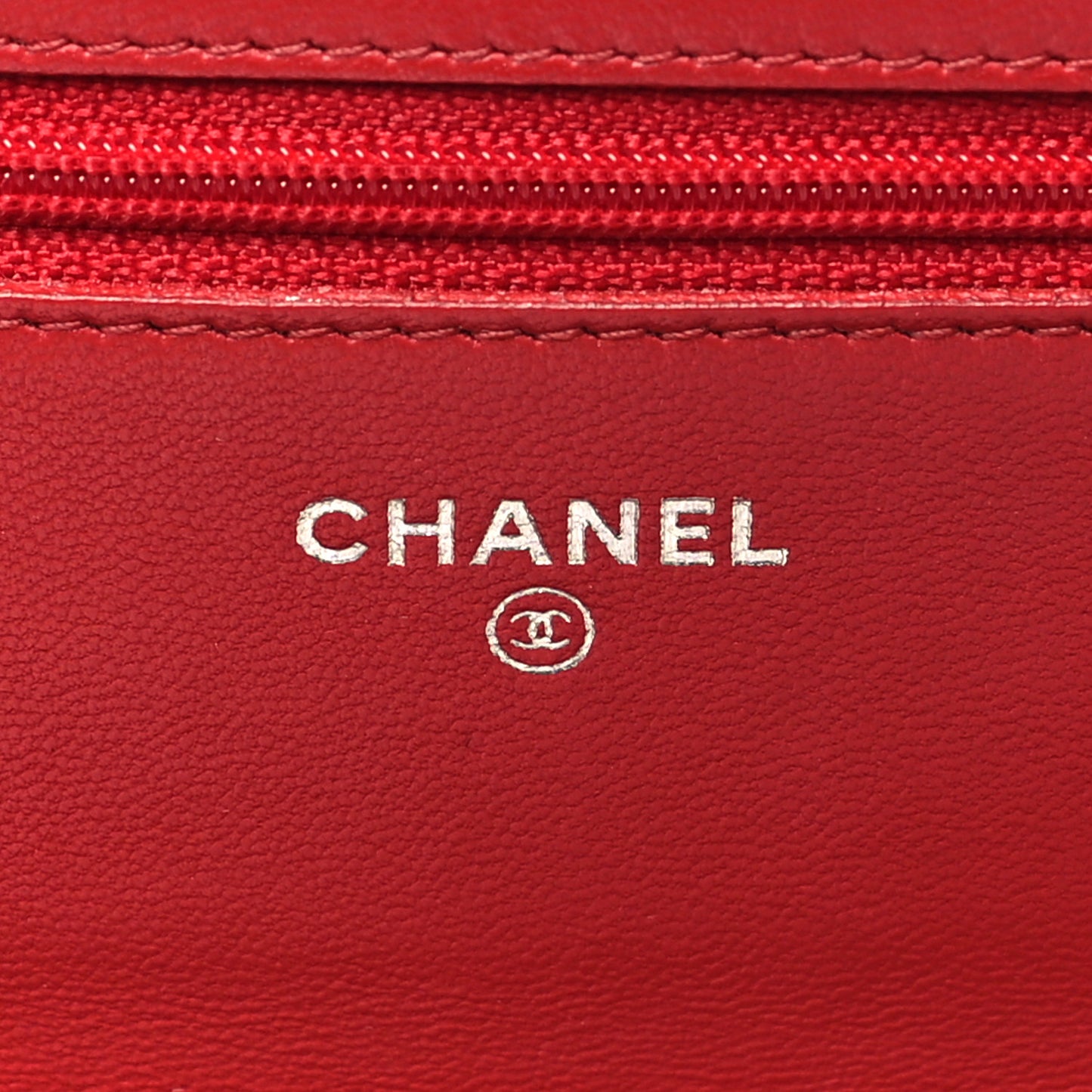 Lambskin Camellia Embossed Wallet on Chain WOC Red