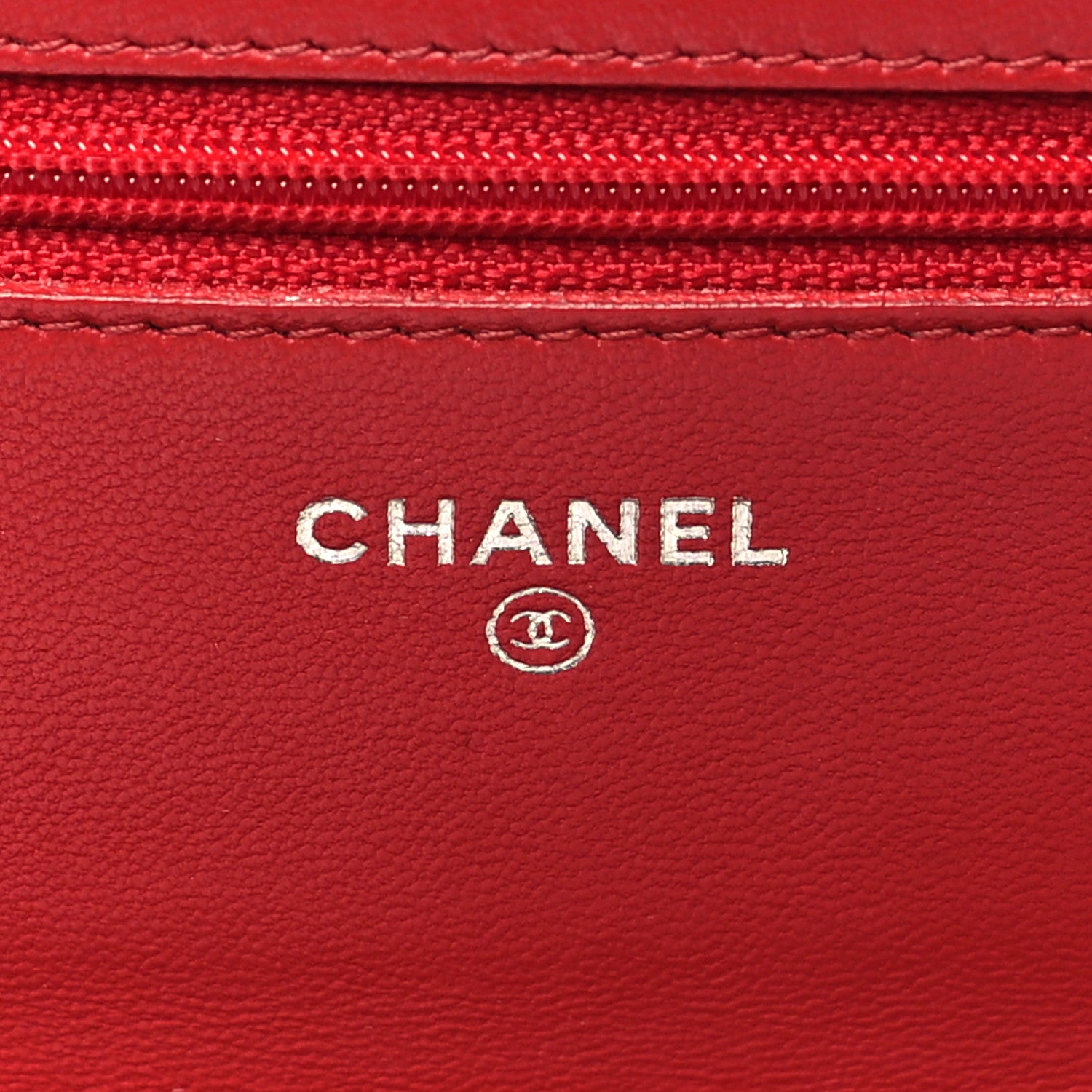 Chanel Lambskin Camellia Embossed Wallet on Chain WOC Red 6 of 11
