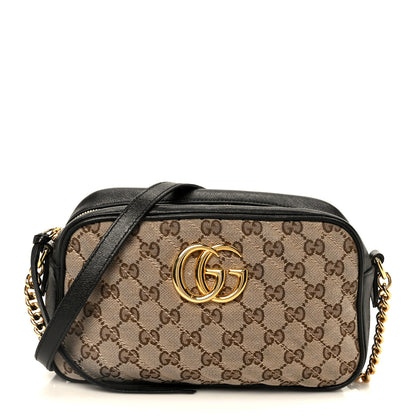 Gucci Monogram Matelasse Diagonal Small GG Marmont Chain Shoulder Bag Beige Black 1 of 11