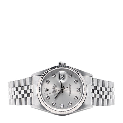 Rolex Stainless Steel 18K White Gold Diamond 36mm Oyster Perpetual Datejust Watch Silver 16234 2 of 4