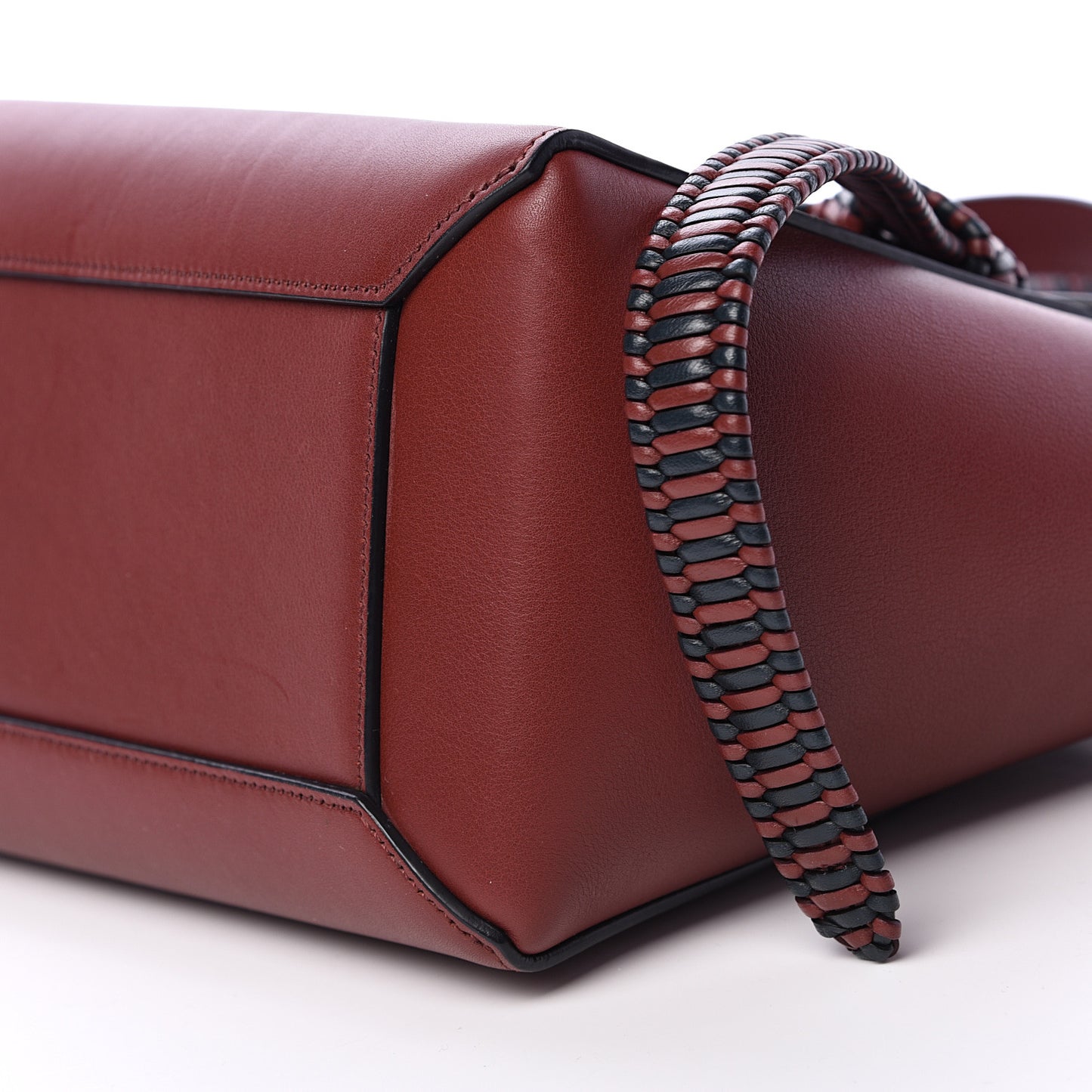 Smooth Calfskin Micro Bi-Color Braided Belt Bag Red Wood