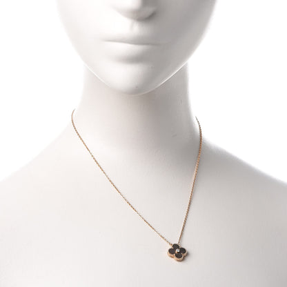 Van Cleef & Arpels 18K Rose Gold Diamond Grey Mother of Pearl Vintage Alhambra Pendant Necklace 2 of 9