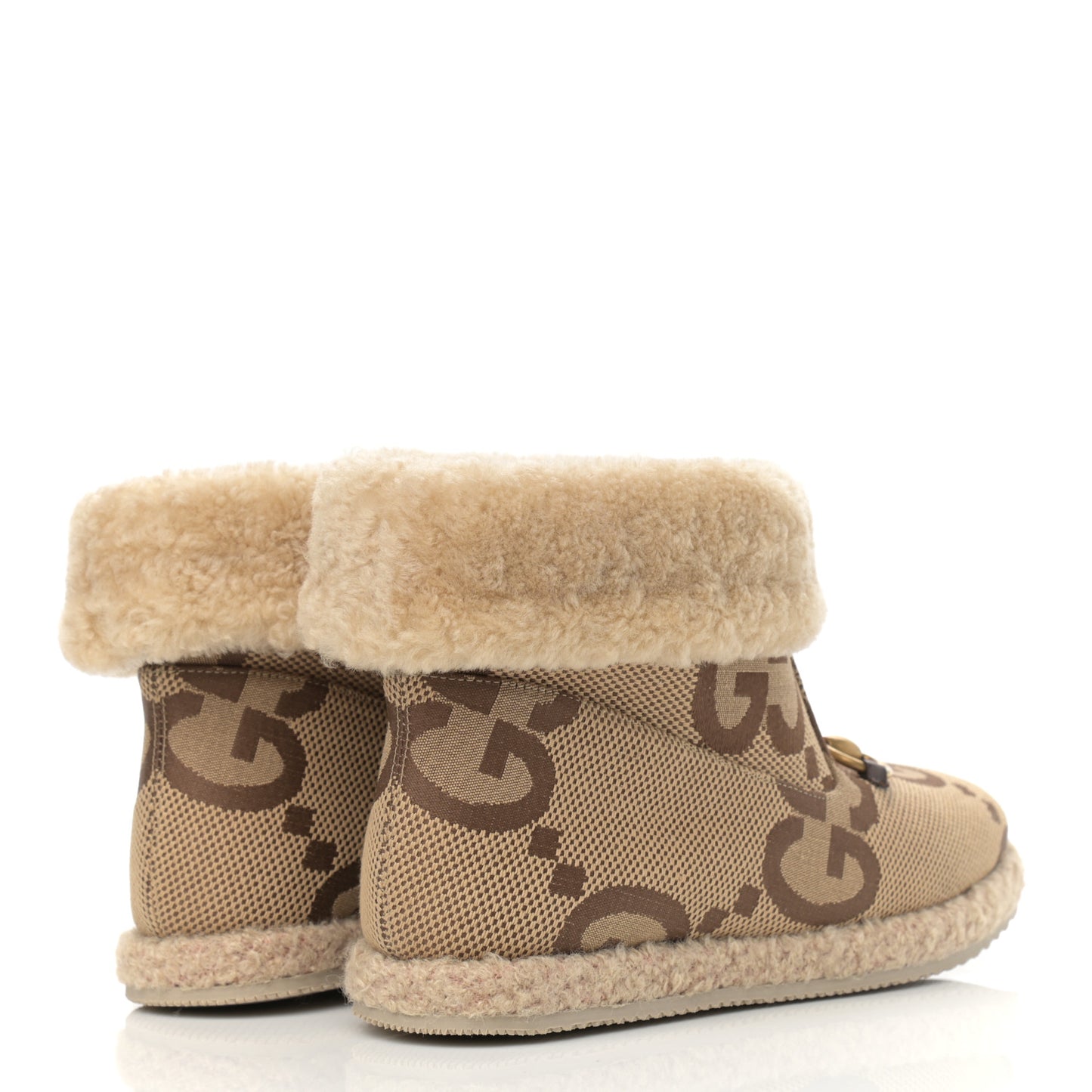 Monogram Jumbo GG Wool Womens Fria Horsebit Ankle Boots 36 Camel Ebony Butterscotch