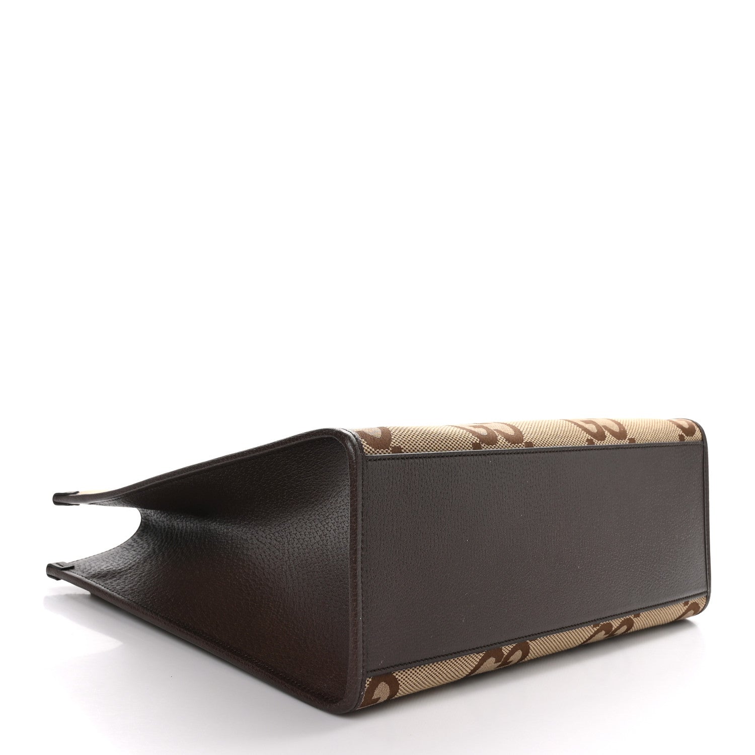 Gucci Monogram Jumbo GG Textured Dollar Calfskin Web Tote Bag Camel Ebony New Acero 4 of 13