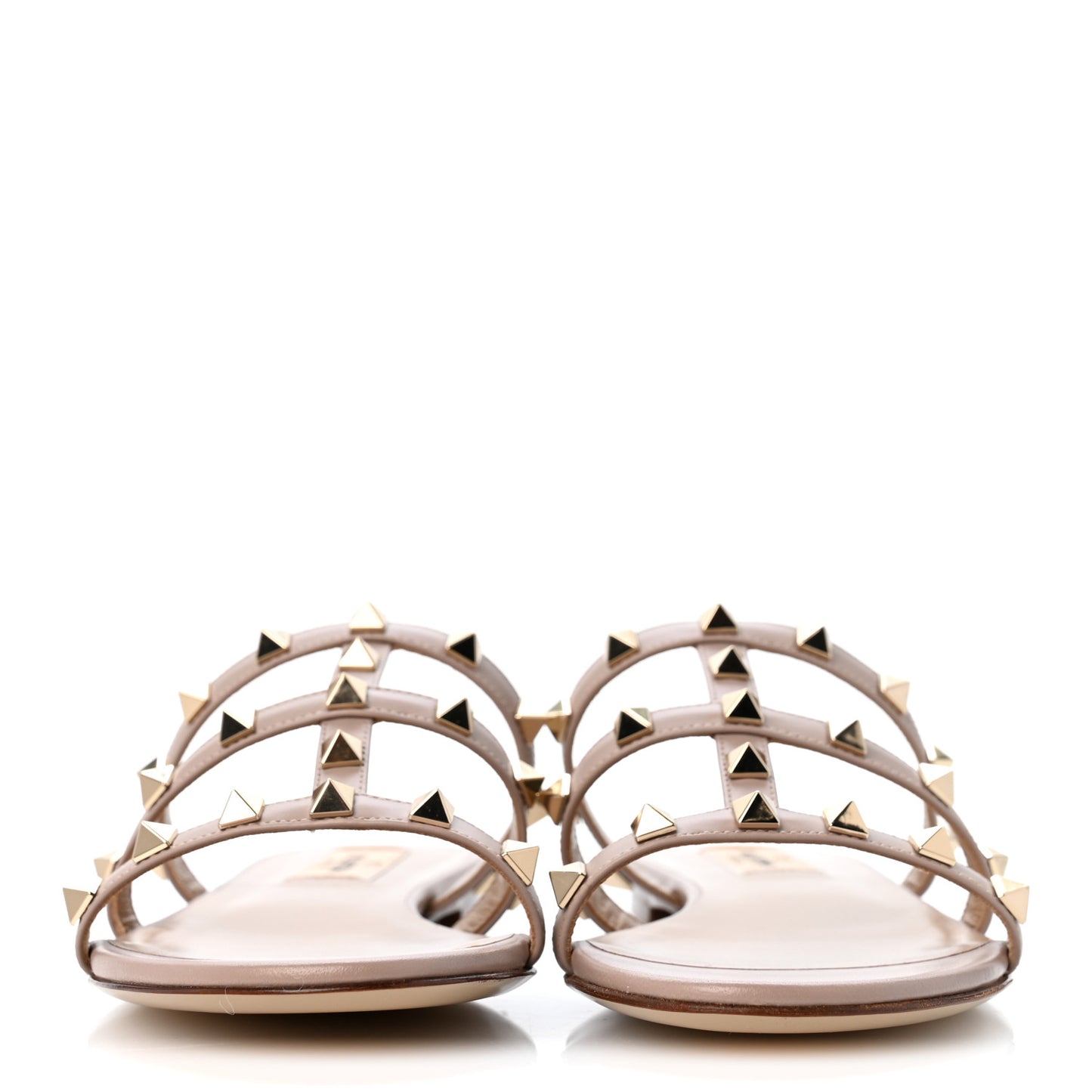 Nappa Rockstud Caged Flat Slide Sandals 36 Poudre