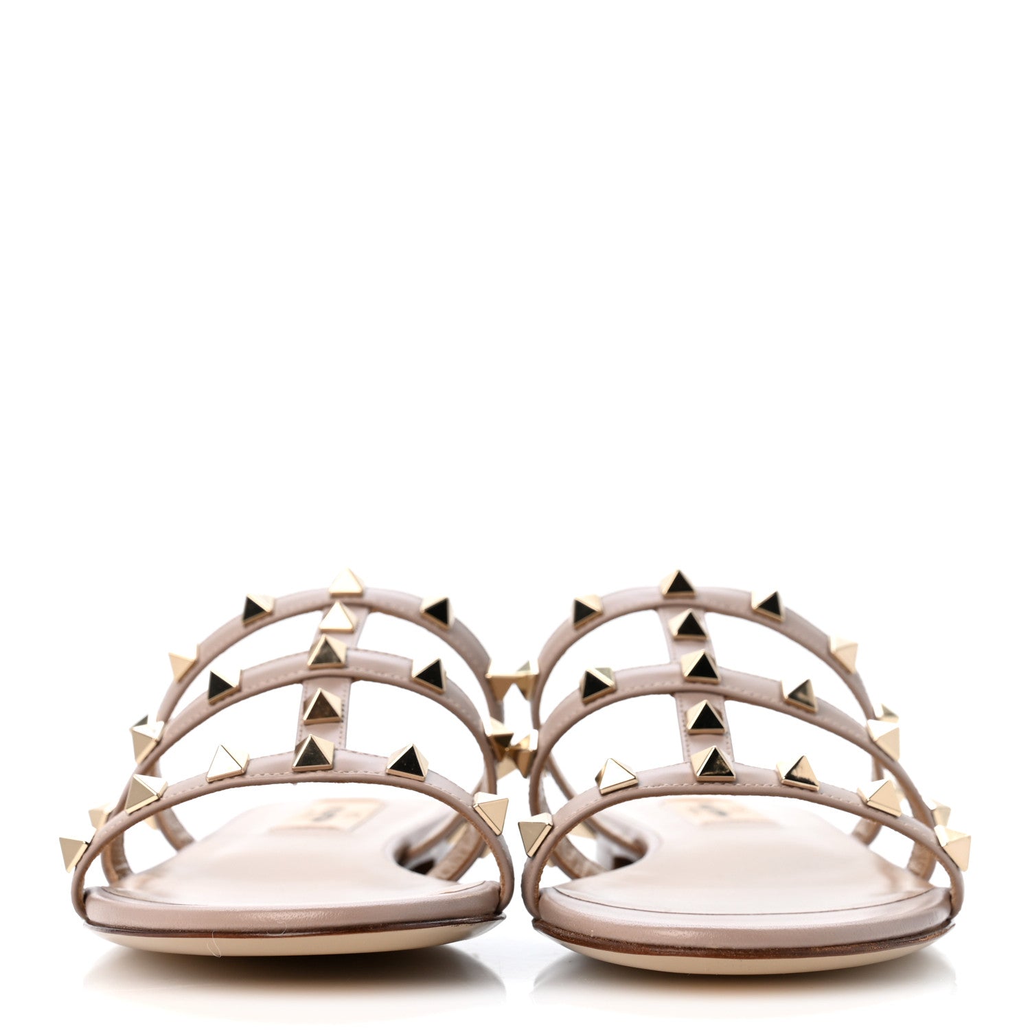 Valentino Garavani Nappa Rockstud Caged Flat Slide Sandals 36 Poudre 3 of 9