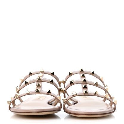 Valentino Garavani Nappa Rockstud Caged Flat Slide Sandals 36 Poudre 3 of 9