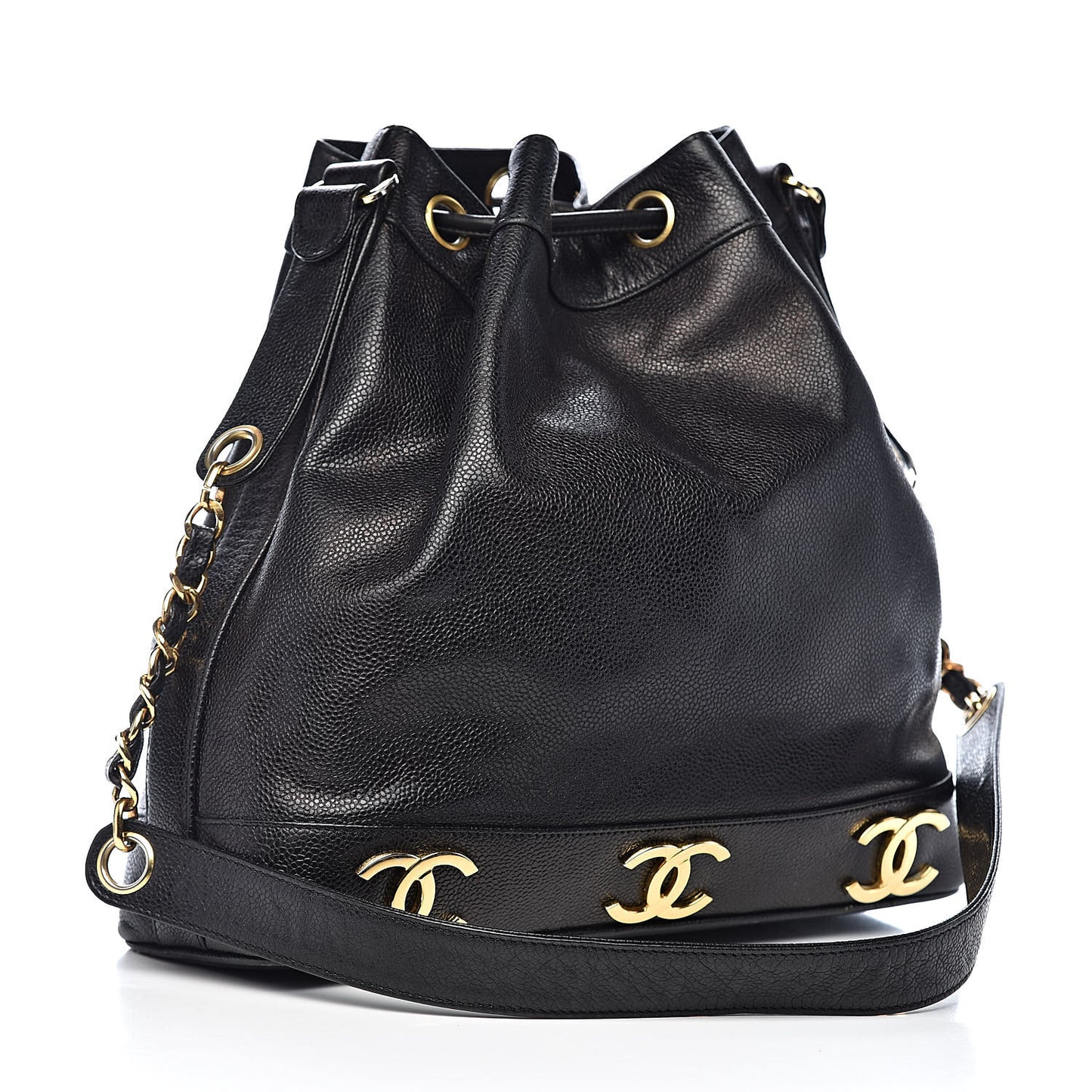 Caviar CC Drawstring Shoulder Bag Black