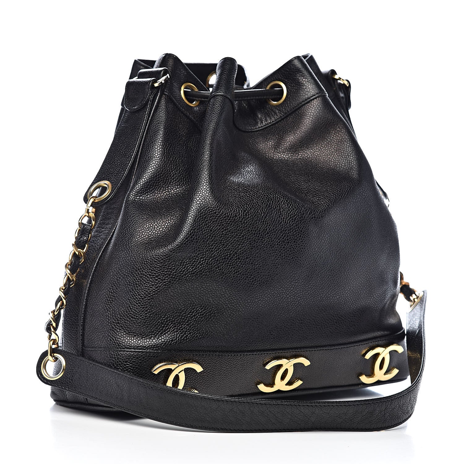 Chanel Caviar CC Drawstring Shoulder Bag Black 4 of 11