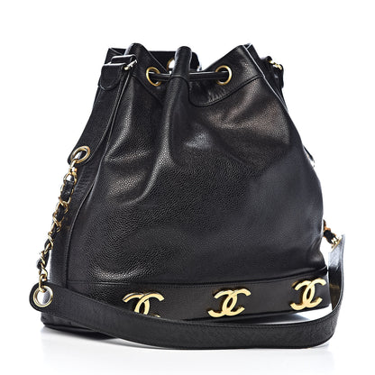 Chanel Caviar CC Drawstring Shoulder Bag Black 4 of 11