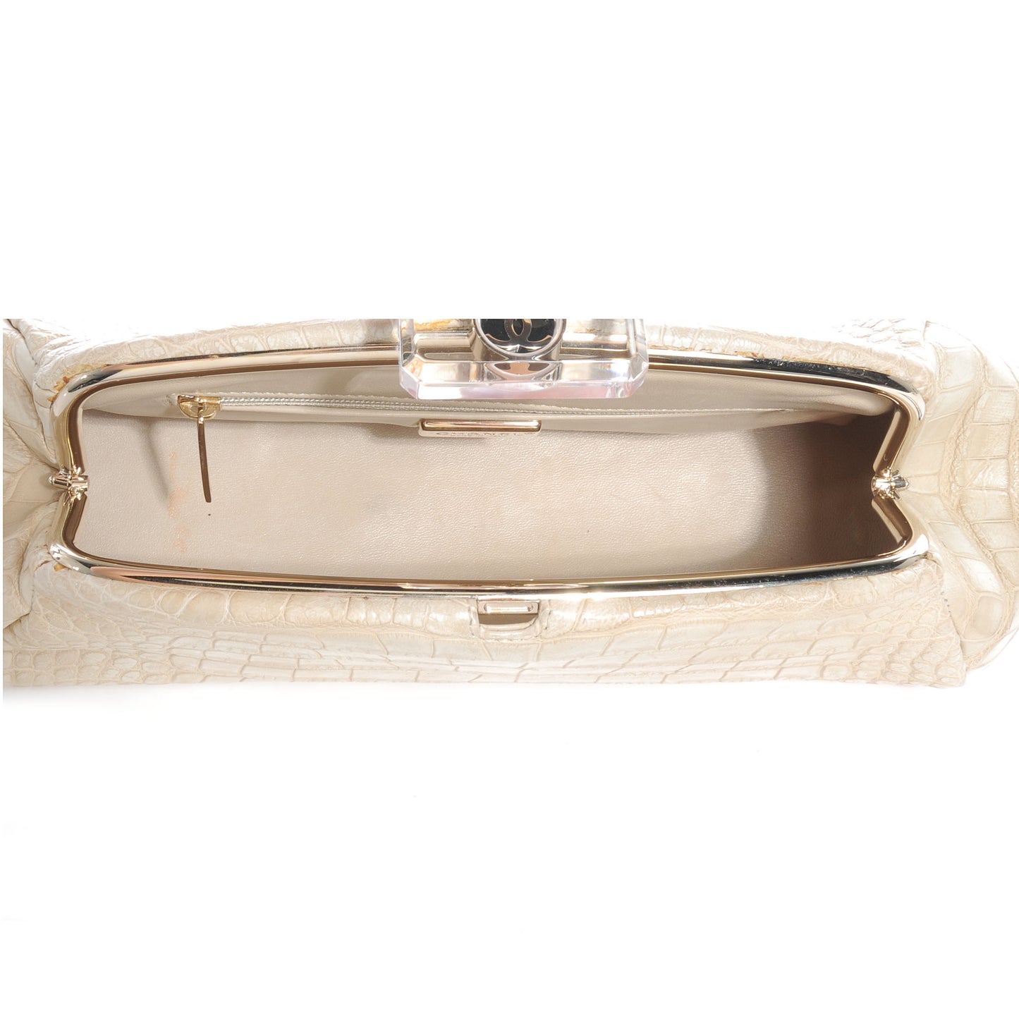 Matte Alligator Perfume Bottle Top Clutch Beige