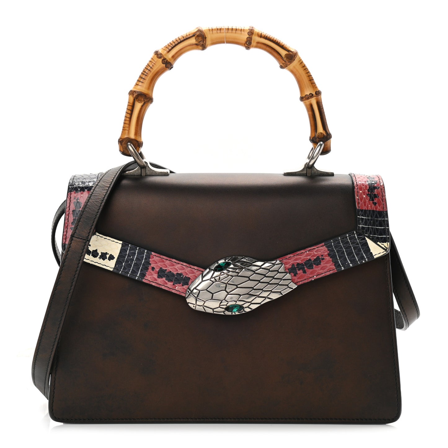 Calfskin Snakeskin Small Lilith Top Handle Bag Brown