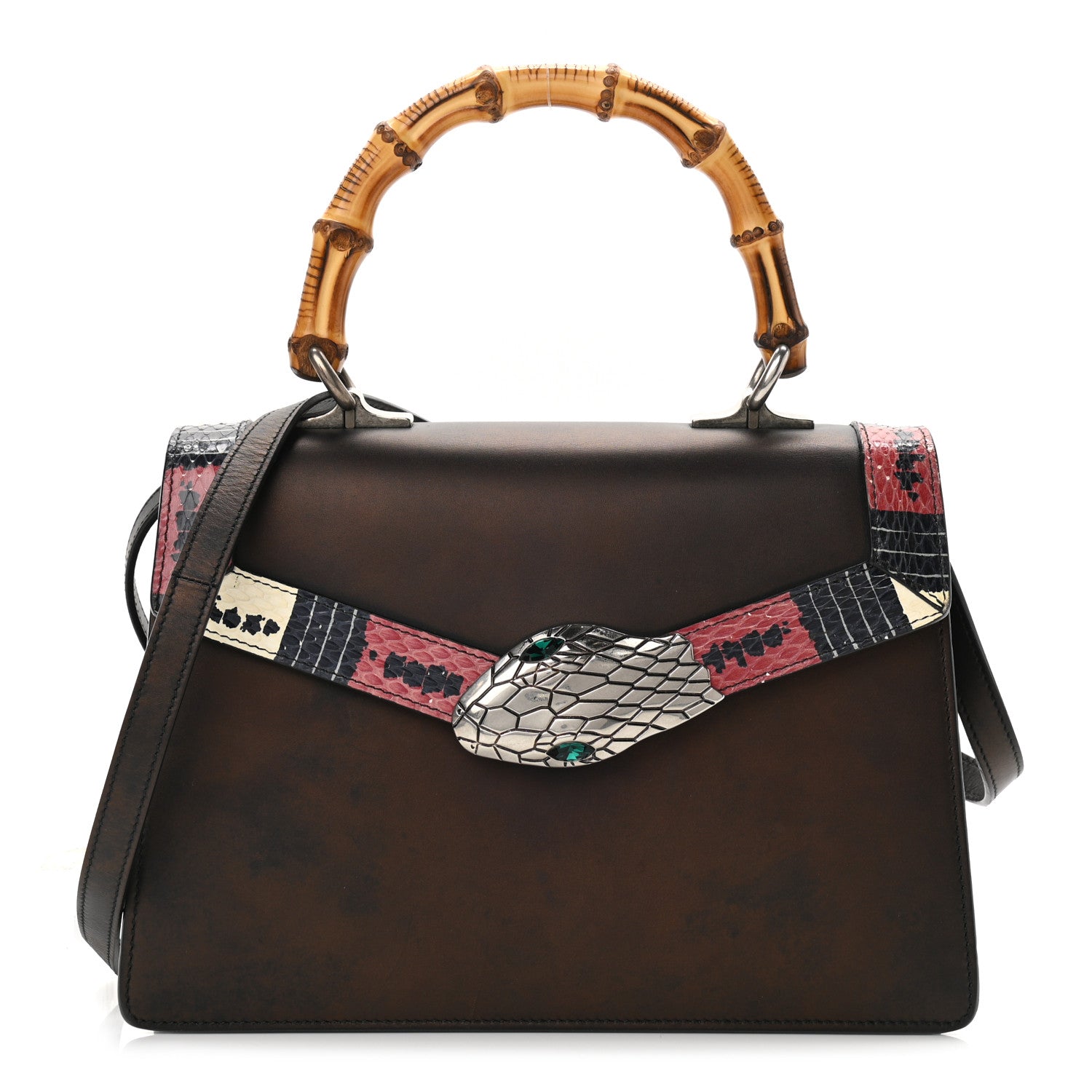 Gucci Calfskin Snakeskin Small Lilith Top Handle Bag Brown 1 of 12