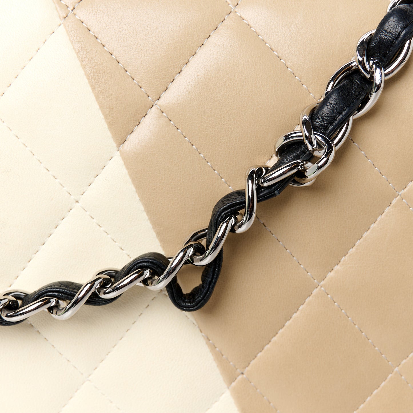 Lambskin Quilted Colorblock Jumbo Double Flap Black White Beige