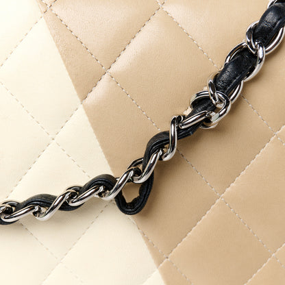 Chanel Lambskin Quilted Colorblock Jumbo Double Flap Black White Beige 12 of 13