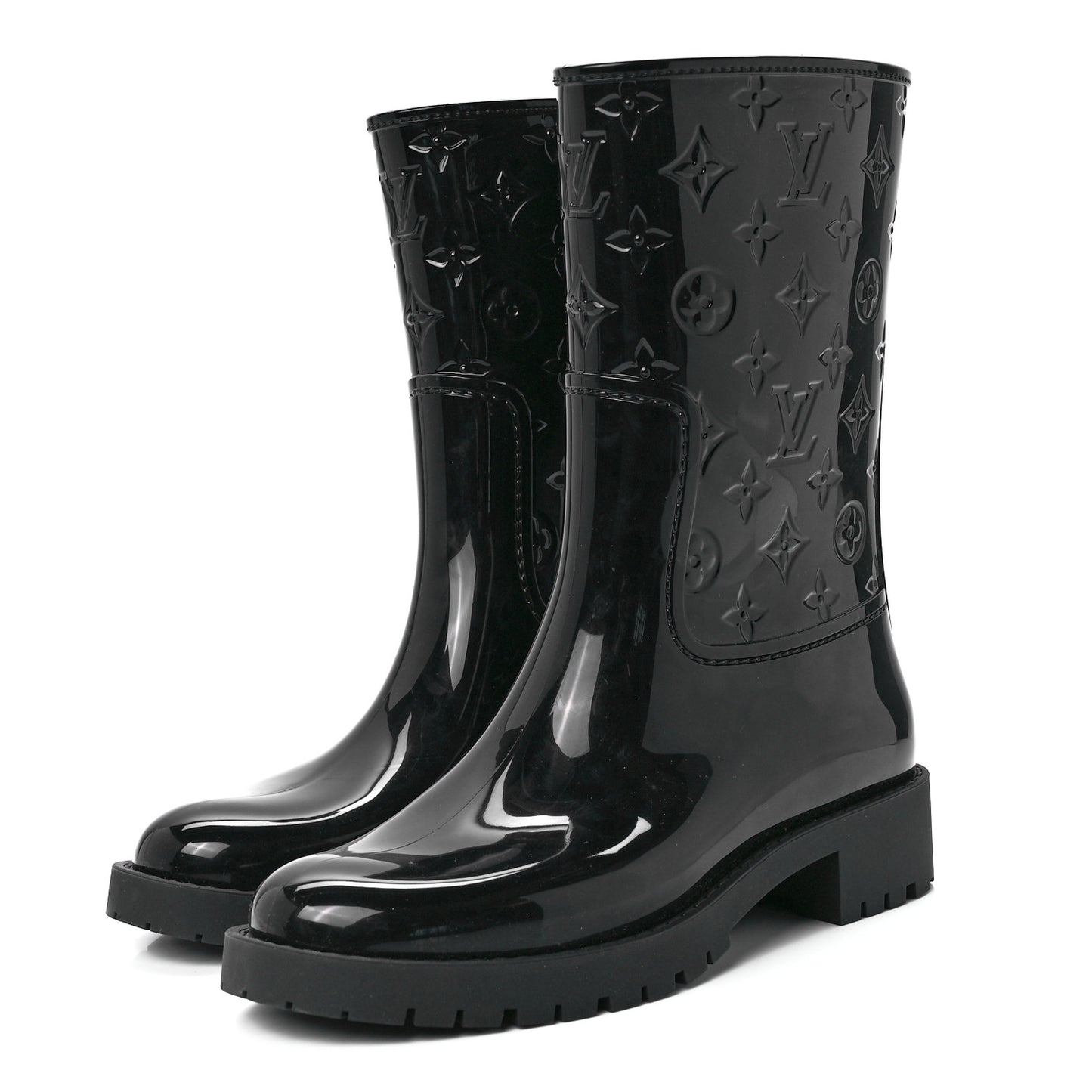 Rubber Embossed Monogram Drops Flat Half Boots 37 Black