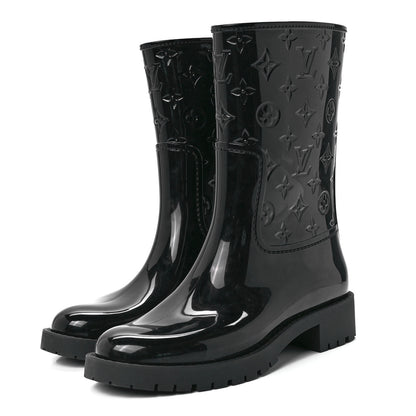 Louis Vuitton Rubber Embossed Monogram Drops Flat Half Boots 37 Black 3 of 7
