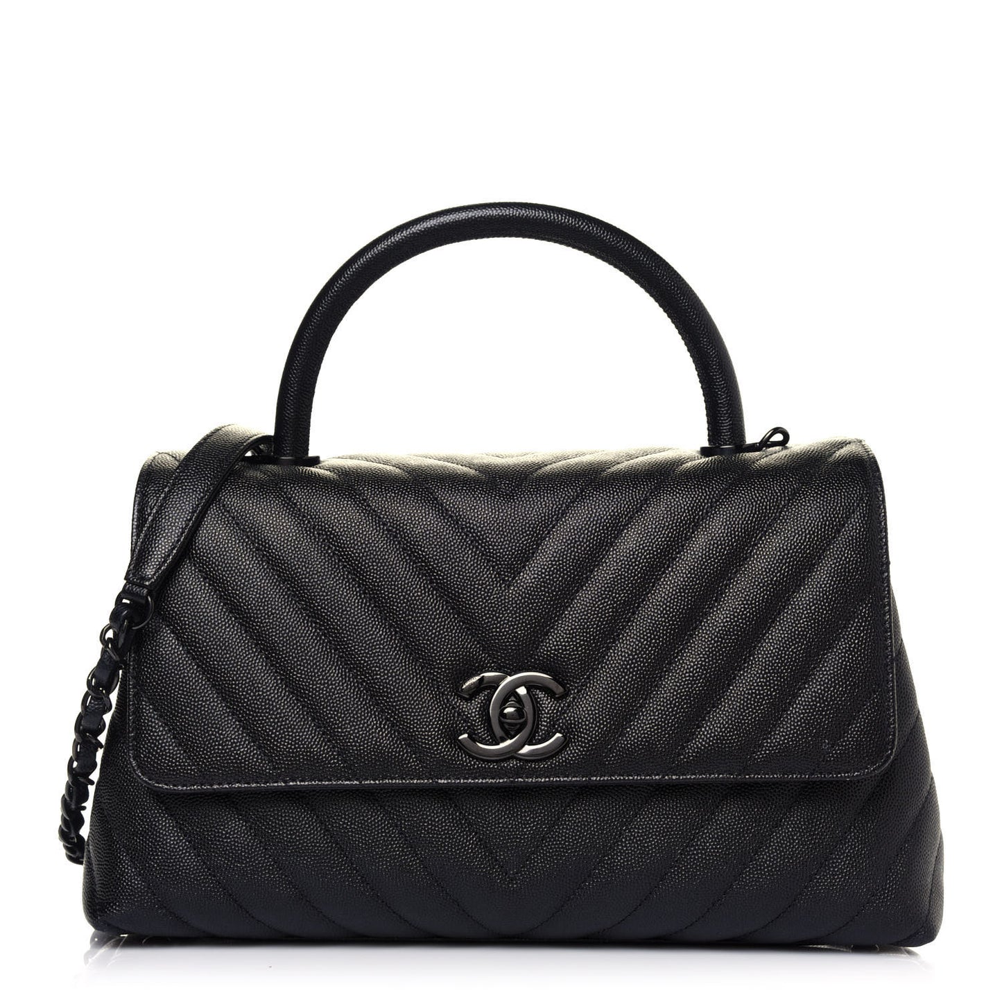 Caviar Chevron Quilted Small Coco Handle Flap So Black