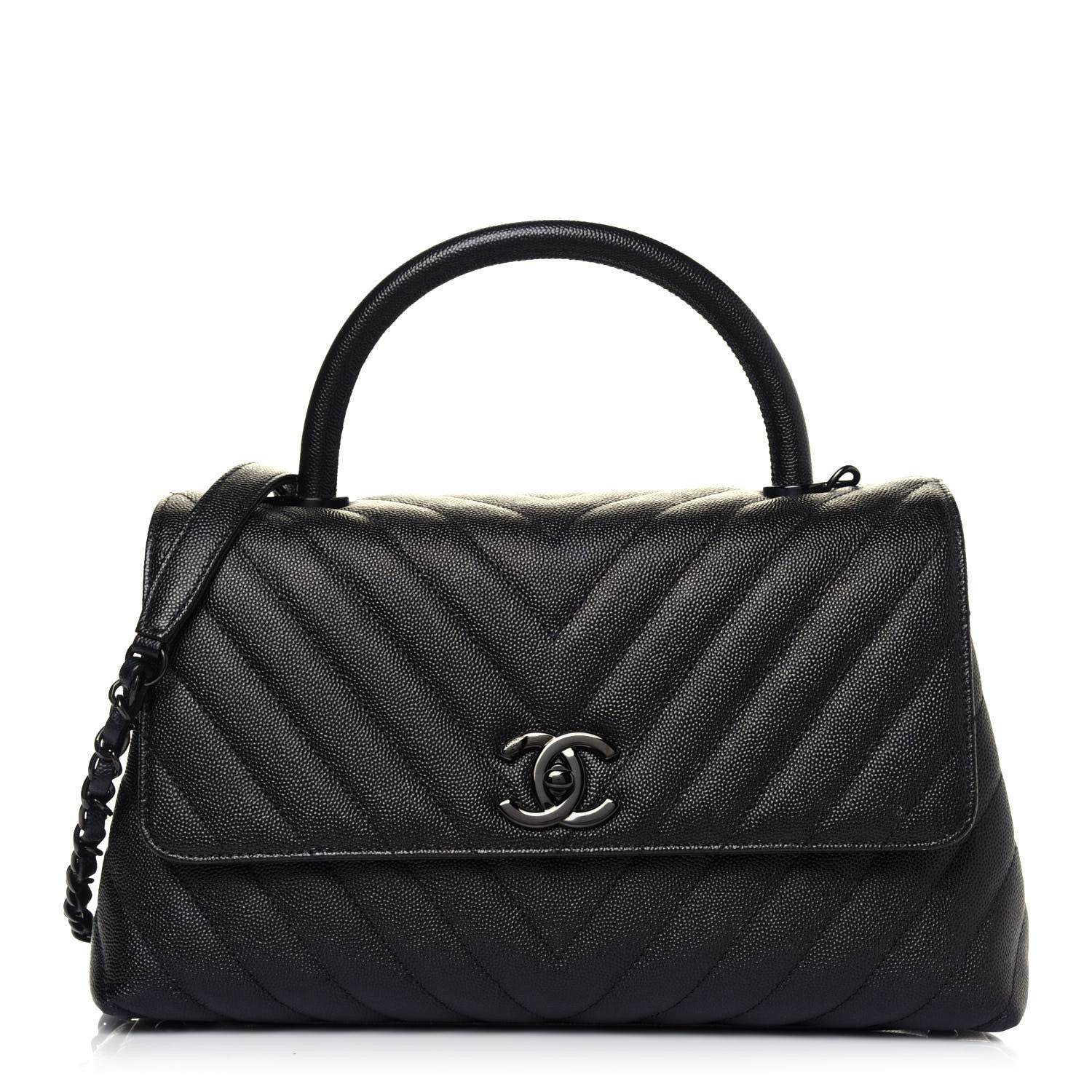 Chanel Caviar Chevron Quilted Small Coco Handle Flap So Black 1 of 13