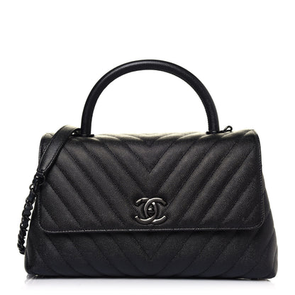 Chanel Caviar Chevron Quilted Small Coco Handle Flap So Black 1 of 13
