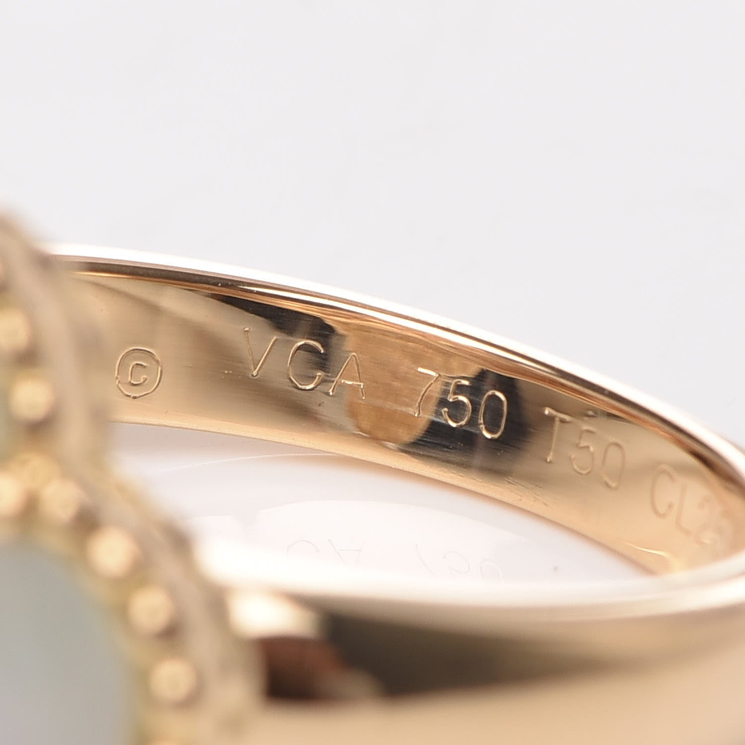 Van Cleef & Arpels 18K Yellow Gold Diamond Mother of Pearl Vintage Alhambra Ring 50 5.25 6 of 6