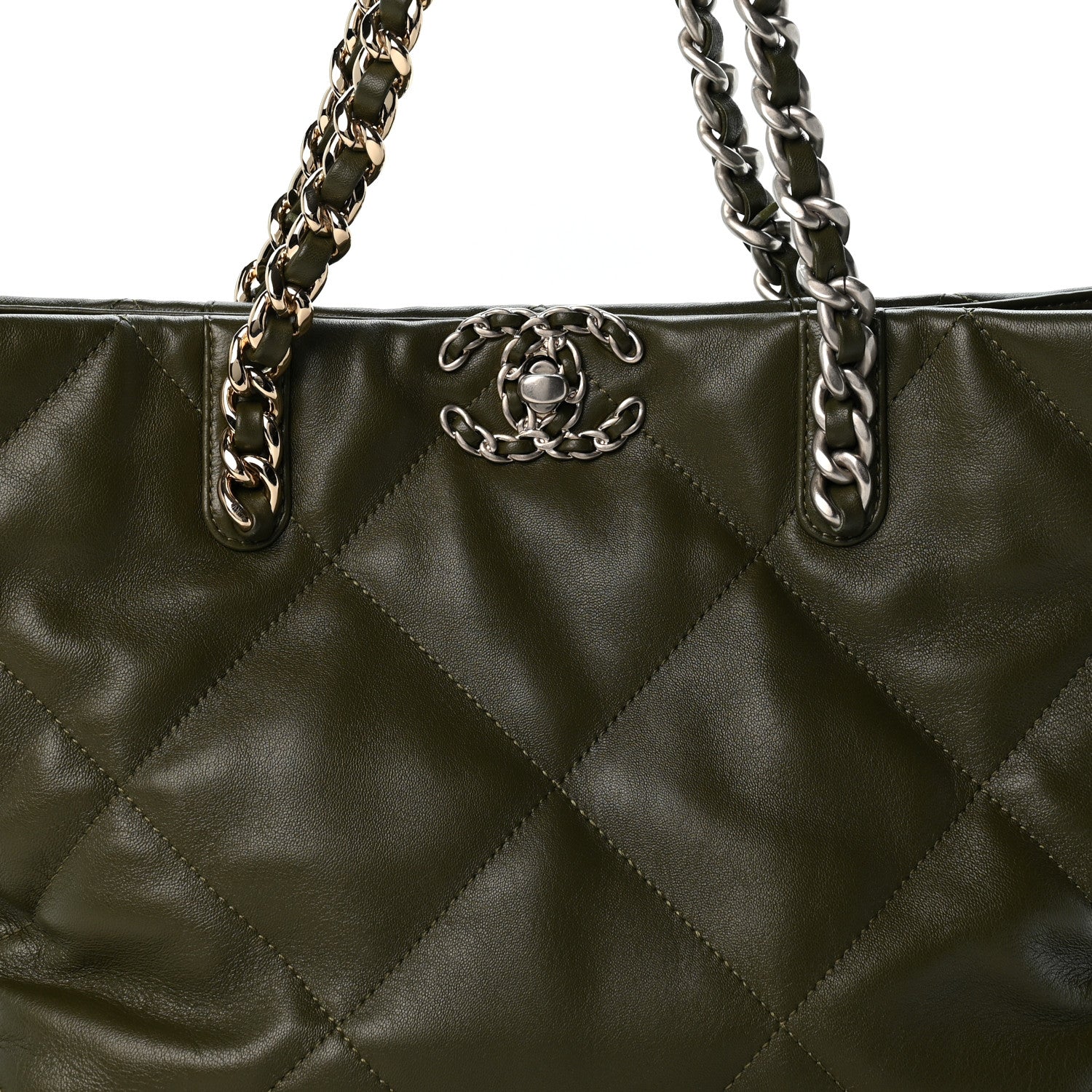 Chanel Lambskin Quilted Chanel 19 East West Shopping Bag Dark Green 8 of 11