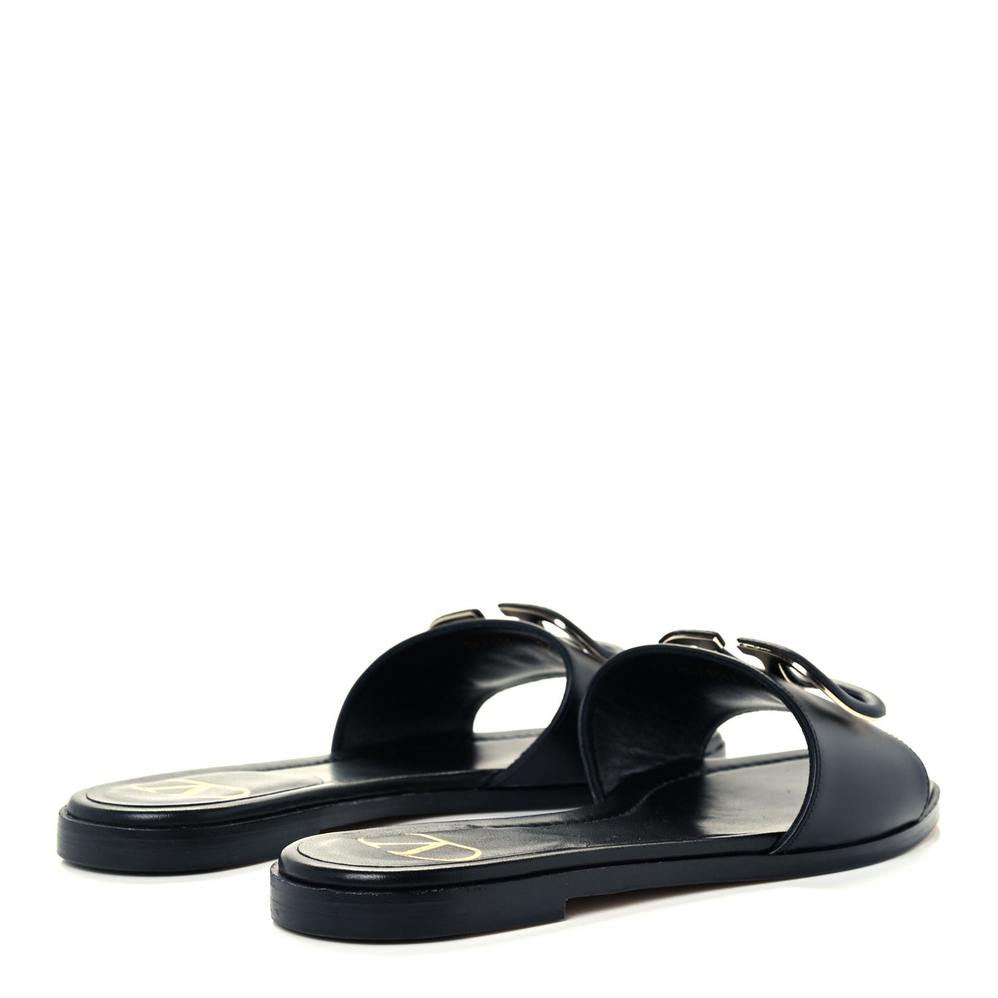 Calfskin Vlogo Flat Slide Sandals 35.5 Black