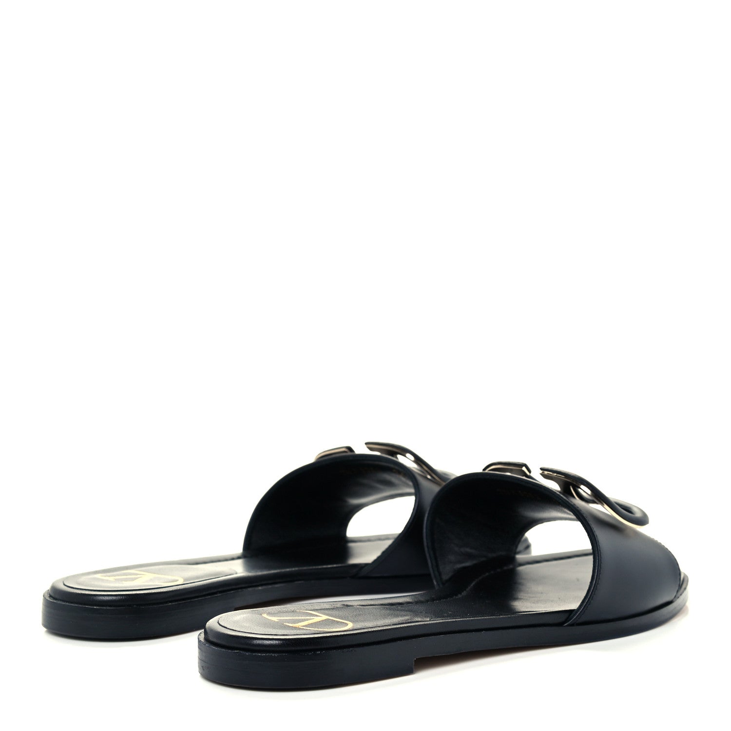 Valentino Garavani Calfskin Vlogo Flat Slide Sandals 35.5 Black 4 of 10