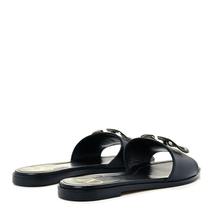 Valentino Garavani Calfskin Vlogo Flat Slide Sandals 35.5 Black 4 of 10
