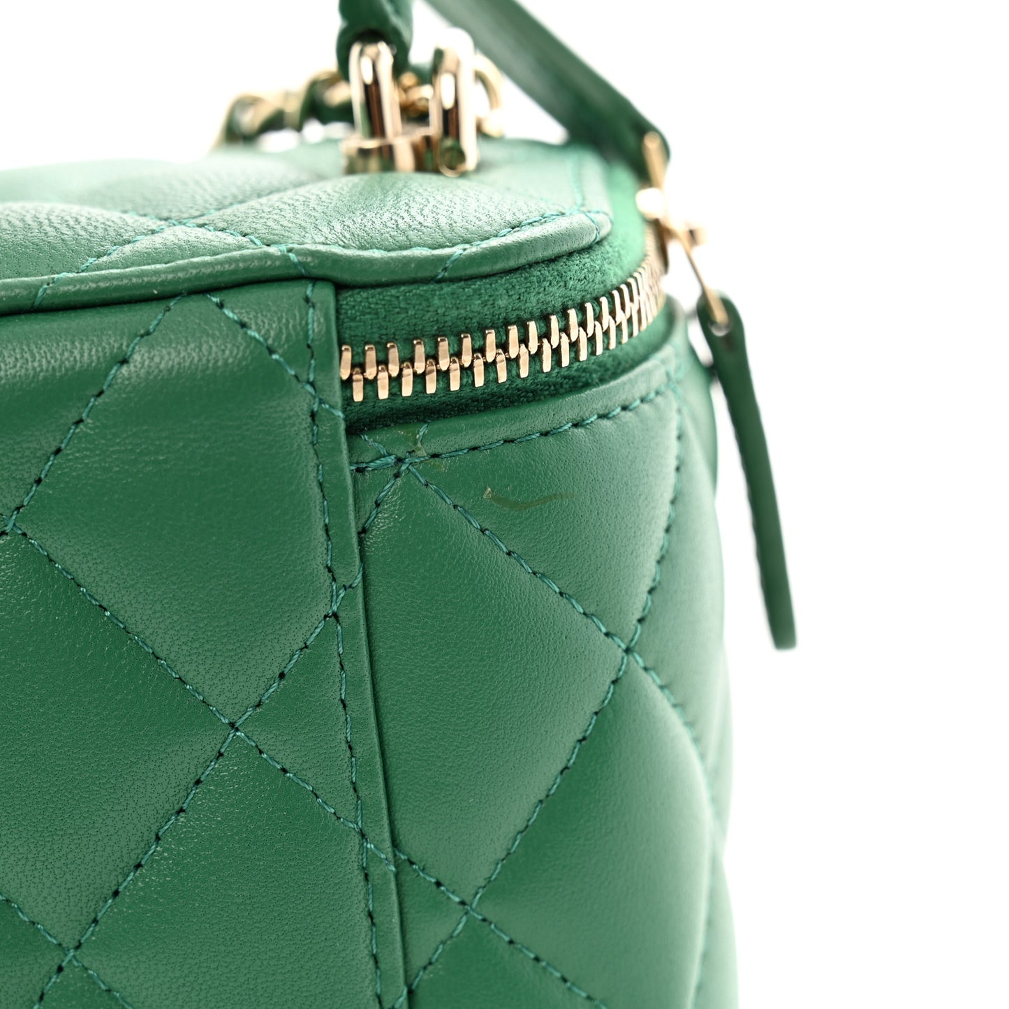 Lambskin Quilted Top Handle Mini Vanity Case With Chain Green