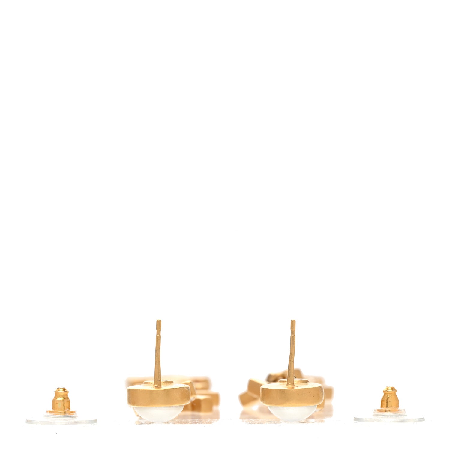 Chanel Crystal Pearl Logo Drop Earrings Gold 3 of 5