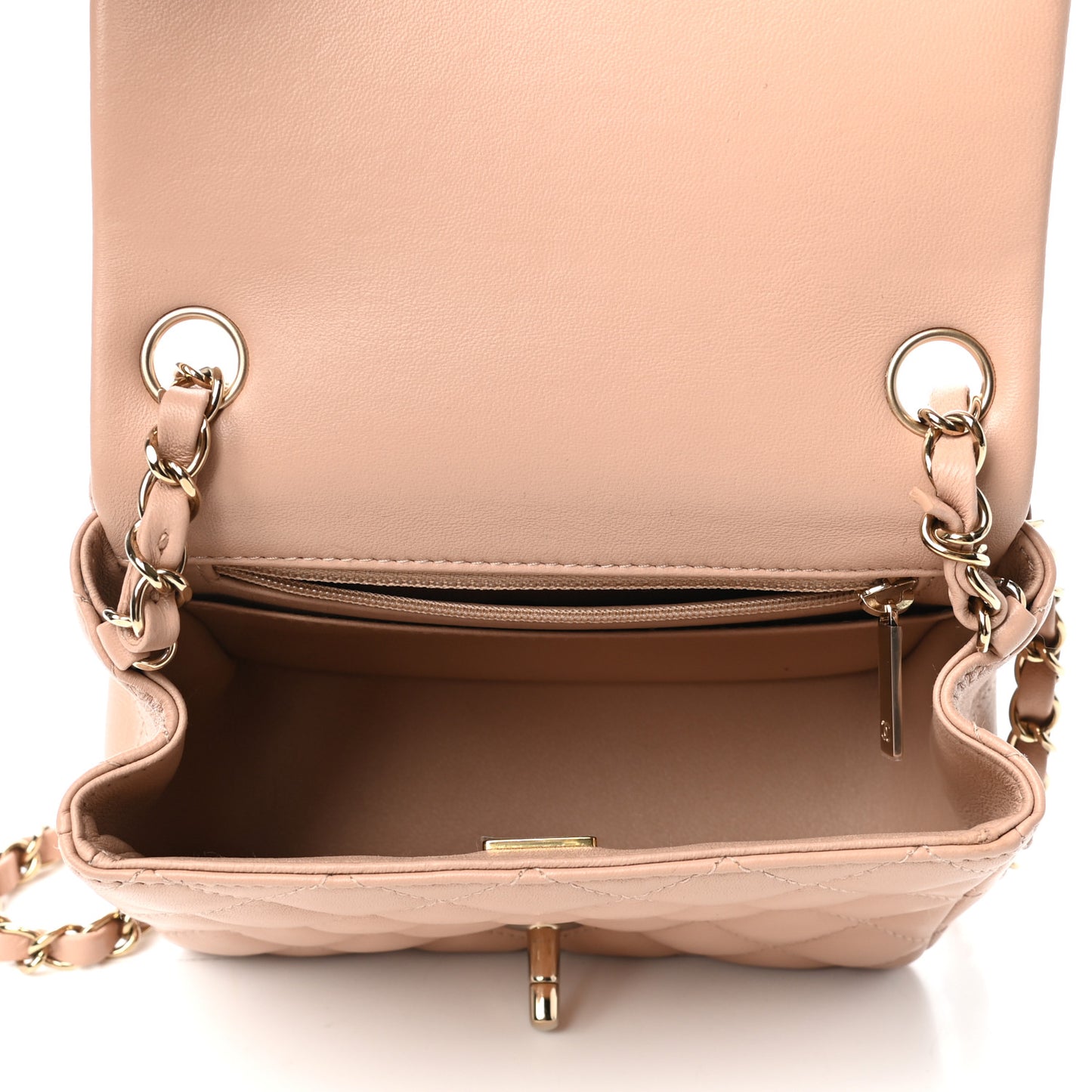 Lambskin Quilted Mini Square Flap Beige