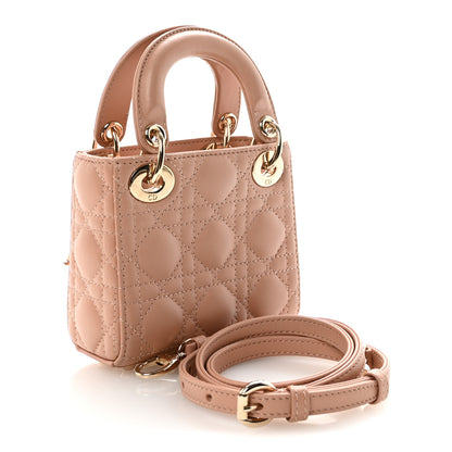 Christian Dior Lambskin Cannage Micro Lady Dior Rose Des Vents 3 of 10