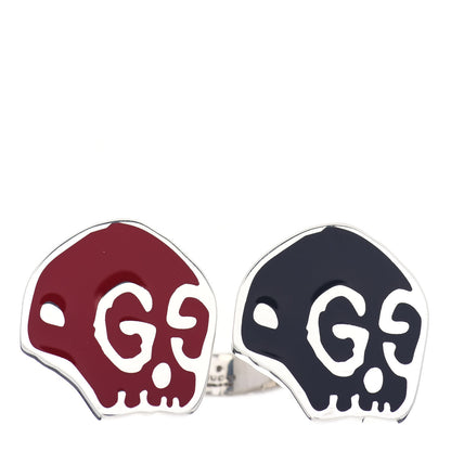 Gucci Sterling Silver Enamel GucciGhost Hamlet Skull Double Ring 60 9 Black Red 1 of 5