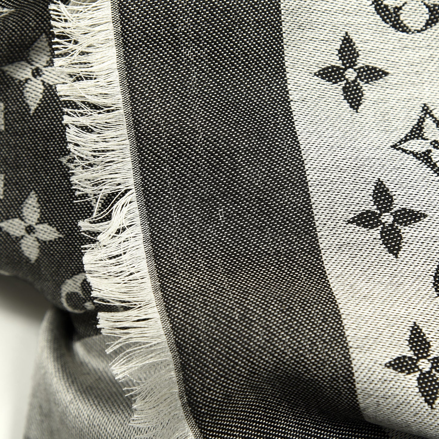 Silk Wool Monogram Denim Shawl Black