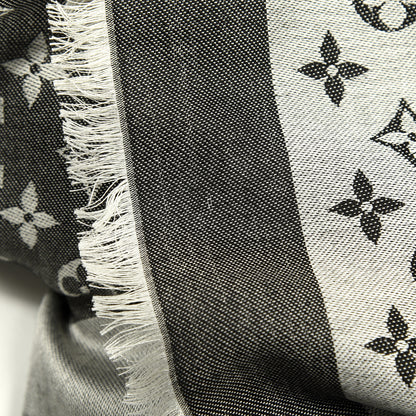 Louis Vuitton Silk Wool Monogram Denim Shawl Black 4 of 7