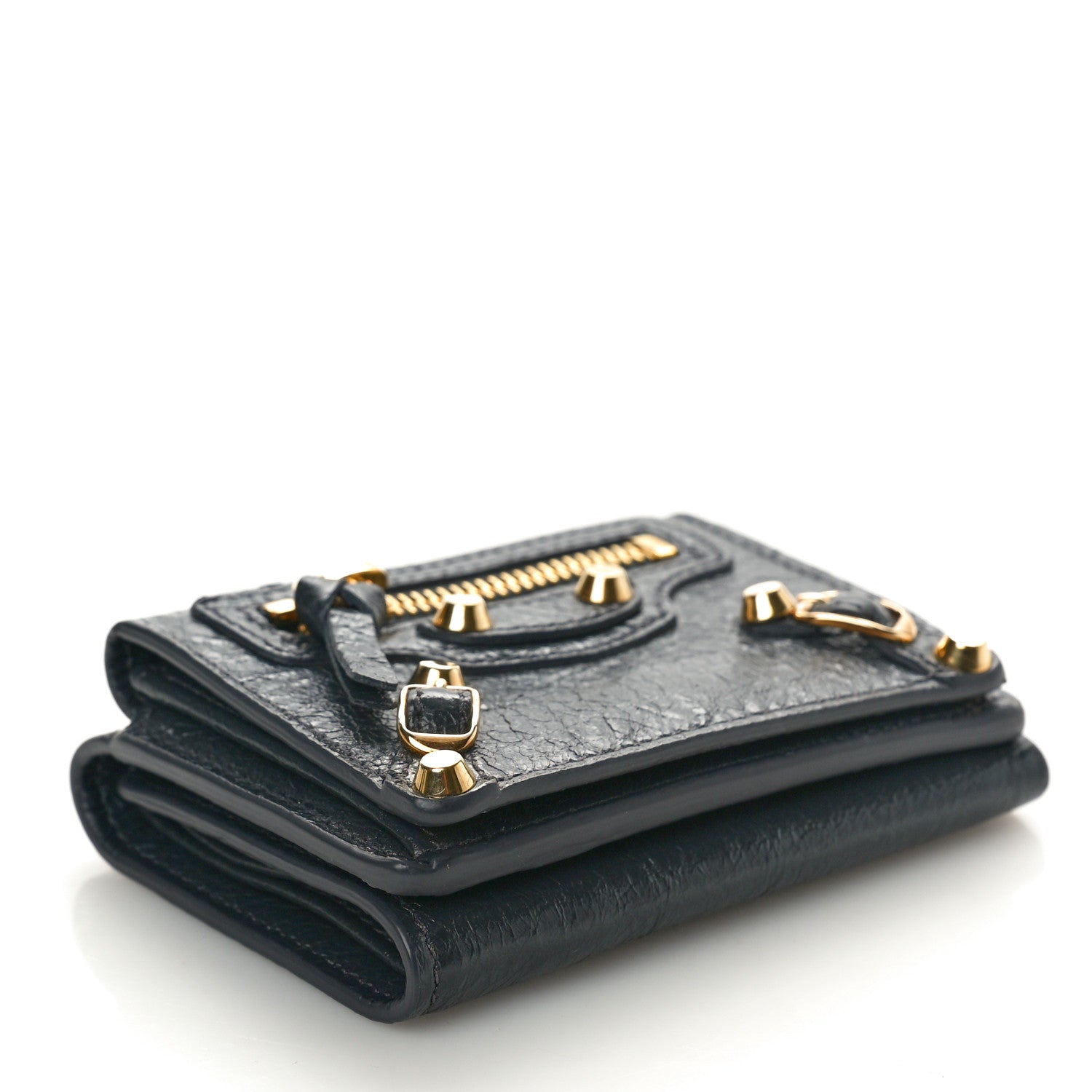 Balenciaga Agneau Arena Classic Gold Hardware Mini Wallet Gris Fossile 4 of 10