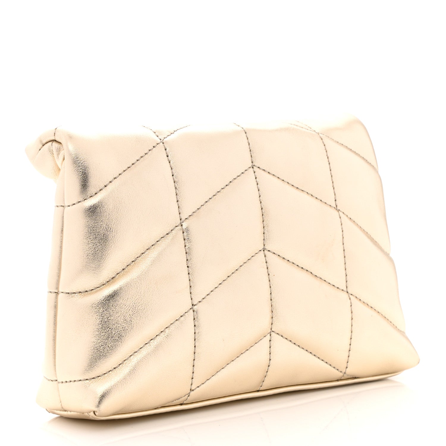 Saint Laurent Metallic Lambskin Monogram Loulou Puffer Pouch Clutch Gold 3 of 7